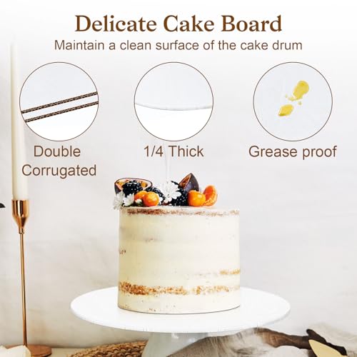 Essenya 10 Inch Cake Boards 12 Pack - Food Grade White Cake Drums for Wedding & Party