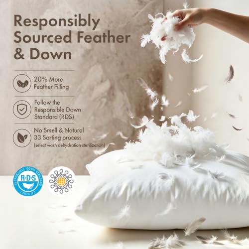 18x18 Inch Pillow Inserts Set of 2 Feather Down Cushion Fillings - Soft & Fluffy