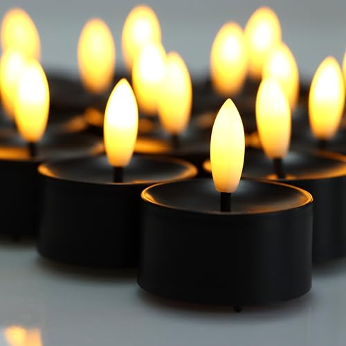 Black Flameless LED Tea Lights - 24 Pack, D1.5"xH1.7" - Battery Operated Candles