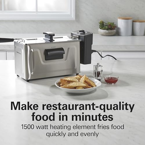 Hamilton Beach Family-Size 3L Electric Deep Fryer with Basket, Stainless Steel