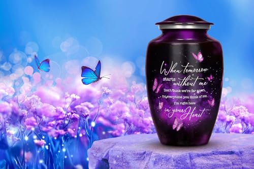 Purple Butterfly Cremation Urn for Adult Ashes with Secure Lid - Memorial Keepsake