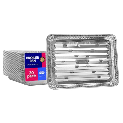 Nicole Home Collection Aluminum Foil Broiler Pans, Grill Liners (20 Pack) Sheet Pans for Oven, Roasting Rack, Disposable Aluminum Trays with Ribbed Surface for BBQ