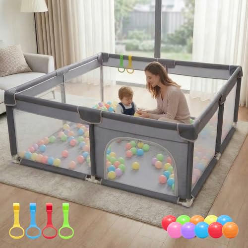 Baby Playpen 50x50 - Large Safe Play Yard for Toddlers & Babies, Grey