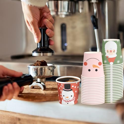 RUSPEPA Christmas 5oz Paper Cups for Kids Santa Snowman 100 Pack - Holiday Disposable Party Cups