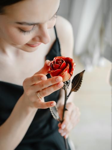 MakuliSmit Hand Forged Red Wrought Iron Rose - Romantic Gift for 6th Anniversary