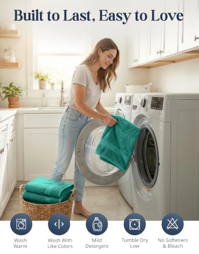 LANE LINEN 24-Piece Cotton Bath Towel Set - Teal, Quick Dry & Ultra Soft