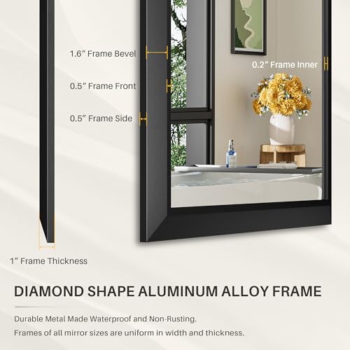 Briivue 40x30 Inch Black Metal Framed Bathroom Wall Mirror - Modern Beveled Design