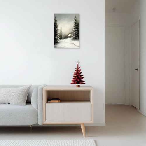 MIMAJIE Christmas Canvas Wall Art - Winter Snowscape Forest Landscape Print, Rustic Xmas Decor for Bedroom, Living Room, Holiday Home Decoration 12x16 Inches