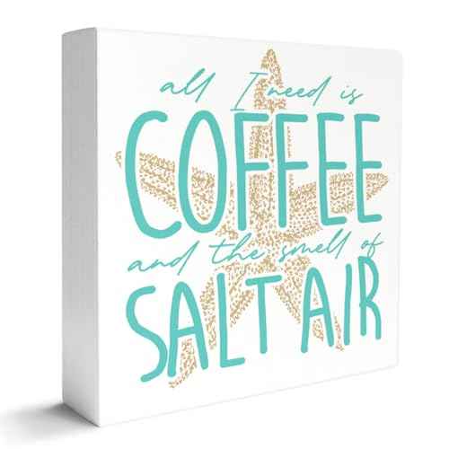 Beach Decor Wooden Box Sign, Beach Room Home Bedroom Bathroom Decor Beach House Ocean Coastal Sea Coffee Bar Decoration, Smell of Salt Air, Beach Gifts for Women Men