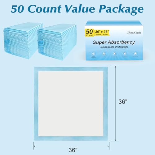 Disposable Underpads 50 Count 36 x 36 Inches Super Absorbent Bed & Chair Protectors - Variation of THIS listing