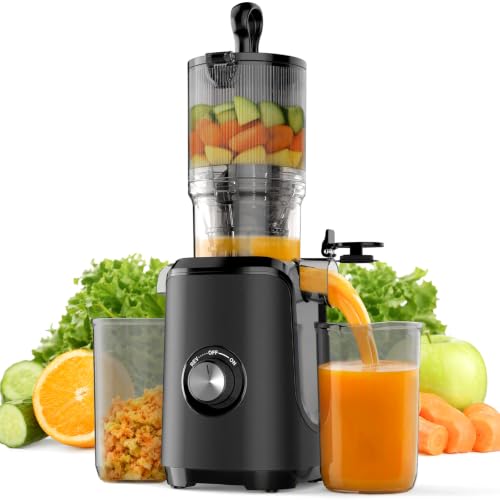 NEWBULIG Black Cold Press Juicer with 4.25-Inch Feed Chute - Masticating Slow Juicer