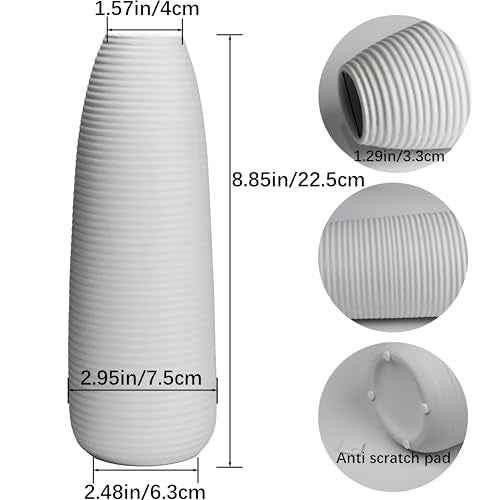 Modern Simple White Ceramic vases, 9 Inch vase for Pampas Grass, Matte Stripes Creative Decoration Table Desk Living Room Bedroom centerpieces, Wedding Party Gifts£¨White-04£©