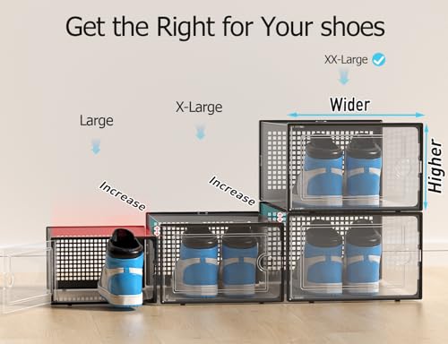 Black XX-Large Shoe Storage Boxes 12 Pack - Clear Stackable Organizer