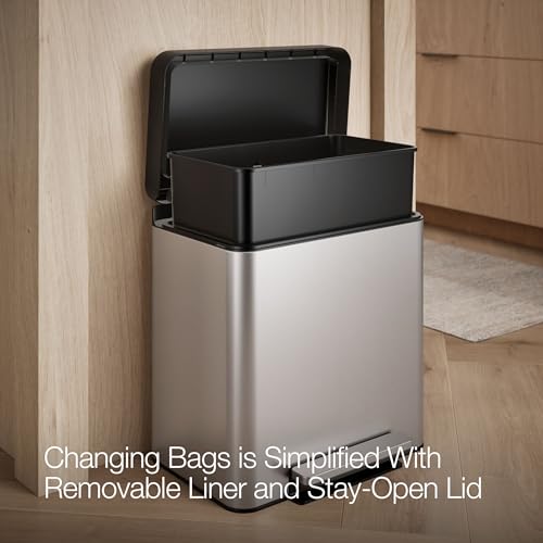Kohler 20942-ST 8 Gallon Compact Hands-Free Stainless Steel Trash Can with Foot Pedal