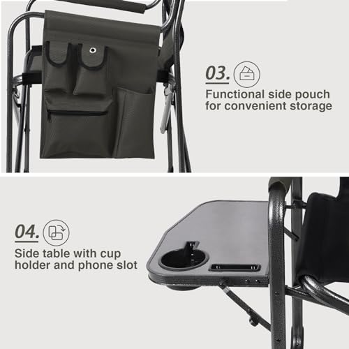 Ever Advanced Lightweight Aluminum Camping Chair with Side Table - Dark Green, 350 lb Capacity