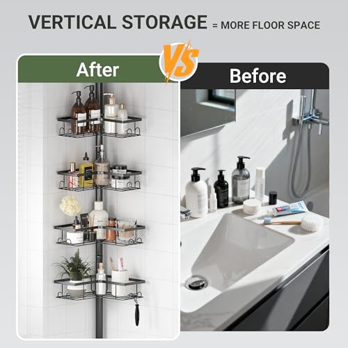 Adjustable Corner Shower Caddy Tension Pole 4-Tier Bathroom Organizer