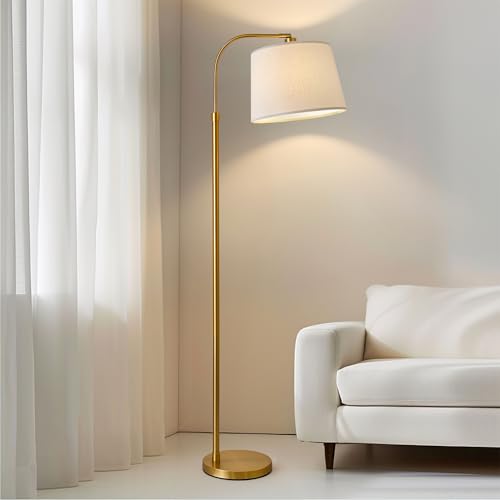 Oneach 62-Inch Gold Floor Lamp for Living Room and Bedroom - Vintage Mid-Century Modern Arc Standing Light with Linen Shade - Variation: Gold