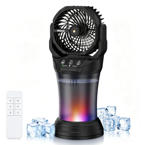Wilody Black Misting Fan Portable Camping Fan with Remote & RGB Light