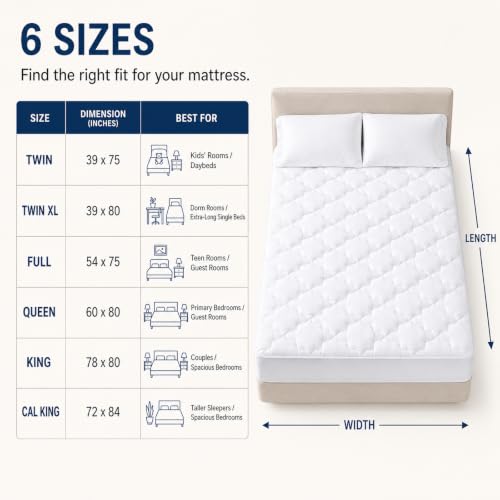 CozyLux White Queen Mattress Pad with Cotton Top & 450 GSM Down Alternative