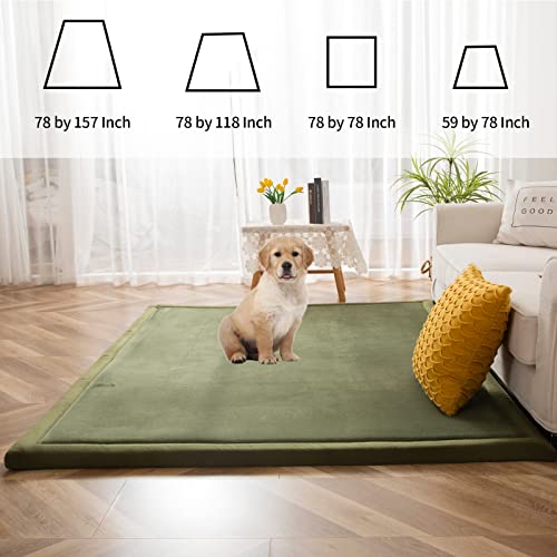 MAXYOYO Olive Green Coral Velvet Area Rug 59x78in with Non-Slip Backing, Thick Japanese Tatami Mat for Living Room & Bedroom