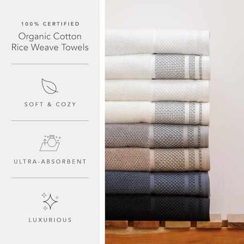 Luxury Organic Cotton Bath Towel Set 700 GSM Rice Weave Jacquard - 2 Bath & 2 Hand Towels, Cream