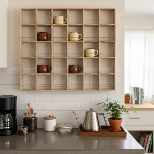Kigley 5x6 Brown Oversize Coffee Mug Wall Shelf Rack with Display Shadow Box