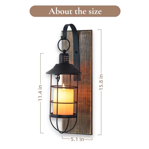 Farmhouse Wall Candle Sconce Set with Black Lanterns - Decorative Wall Mounts for Candles