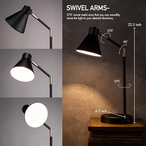 O'Bright Astrum LED Desk Lamp with Dual USB Ports, 270° Swivel, Metal, Black