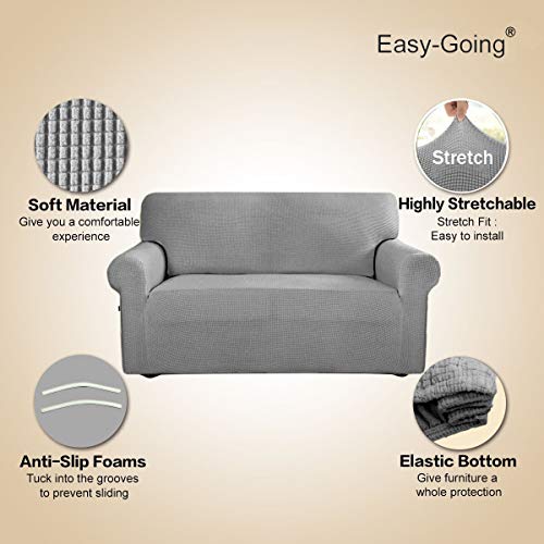 Easy-Going Large Light Gray Stretch Couch Cover for 60-81 Inch Sofa, Washable Slipcover