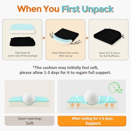 Black 6 Pack Memory Foam Chair Cushions for Dining Chairs - Waterproof & Washable