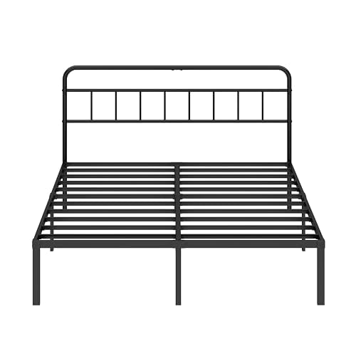 King Bed Frame with Classic Headboard - 12 Inch Support, Black