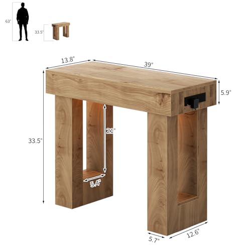 Unikito 39-Inch Entryway Console Table with Sensor Light, USB-C & Power Outlets