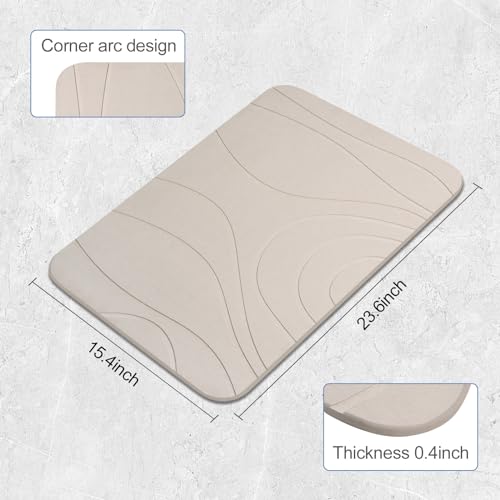 Diatomaceous Earth Bath Mat 2 Pack - Non-Slip Quick Dry Bathroom Floor Mat 24x15 Greyish White
