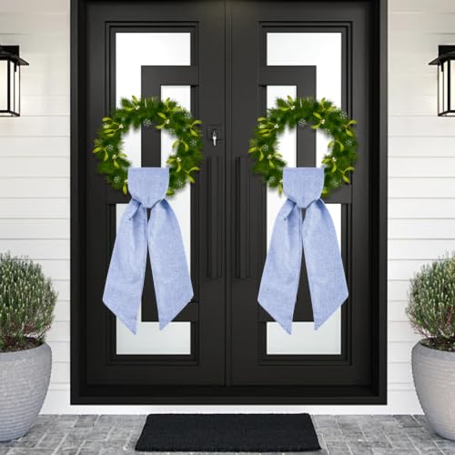 Blue 2-Pack Burlap Wreath Sash for Front Door 5 x 54 in - DIY Embroidery/Monogram