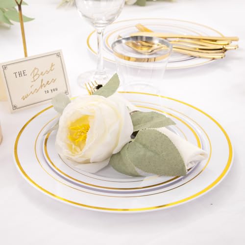 WELLIFE 210 Piece Gold Plastic Dinnerware Set, Include: 30 Dinner