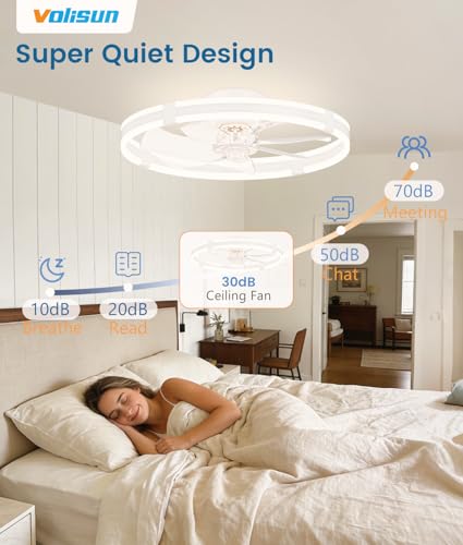 VOLISUN White 23.6-inch Low Profile Ceiling Fan with Dimmable Light & Remote