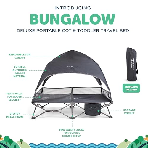 Baby Delight Go With Me Bungalow Deluxe Portable Toddler Travel Cot Grey