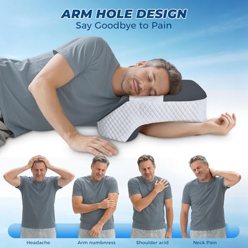 SAHEYER Grey Side Sleeper Pillow with Arm Holes, 2-in-1 Shoulder Relief System