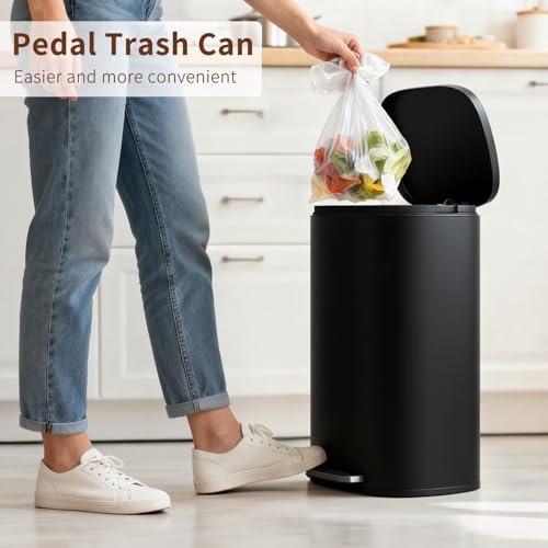 PayLessHere 13 Gallon Black Stainless Steel Trash Can with Lid & Removable Inner Bucket
