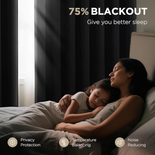 Joydeco Blackout Curtains for Bedroom & Living Room - 52W x 108L, Pack of 2, Black Variation