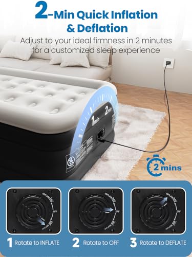 CHERIMOR Twin XL Air Mattress with Built-in Pump, 18 Inch Honeycomb Support, Black