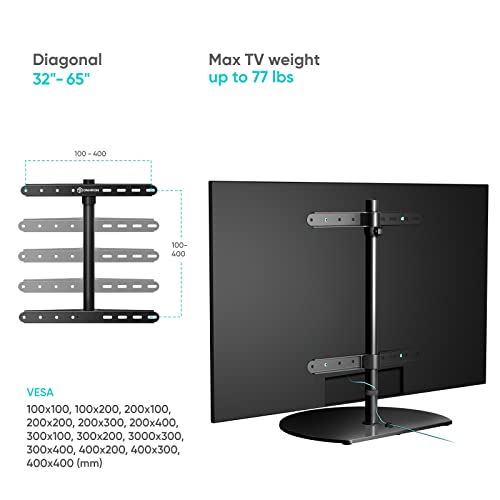 ONKRON PT2-B Universal TV Stand for 32-65 Inch Screens Height Adjustable Swivel Glass Base