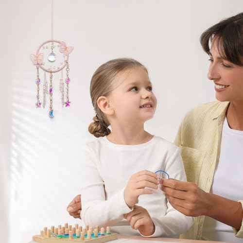 Artilady Dream Catcher for Girls - Pink Butterfly Small Moon Dream Catchers with Crystals Cute Room Decor for Teen Girls Boys Boho Bedroom Wall Home Decorations Birthday Christmas Kids Gifts