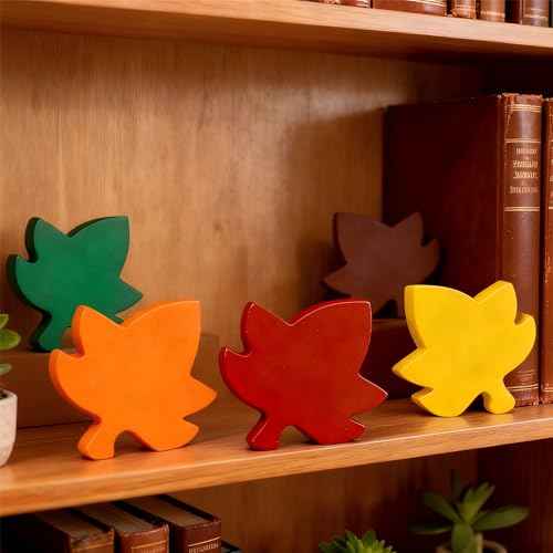 LWINGFLYER Wooden Fall Leaves Decorations Christmas Table Deco Autumn Harvest Maple Leaves Decoration Centerpiece for Office Kitchen Party Autumn Harvest Maple Block Sign£¨5PCS £©