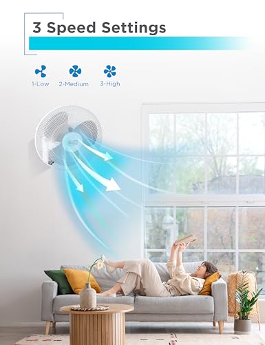 16-Inch Wall Fan with Remote Control - Oscillating, 3 Speeds, White - Variation of THIS listing