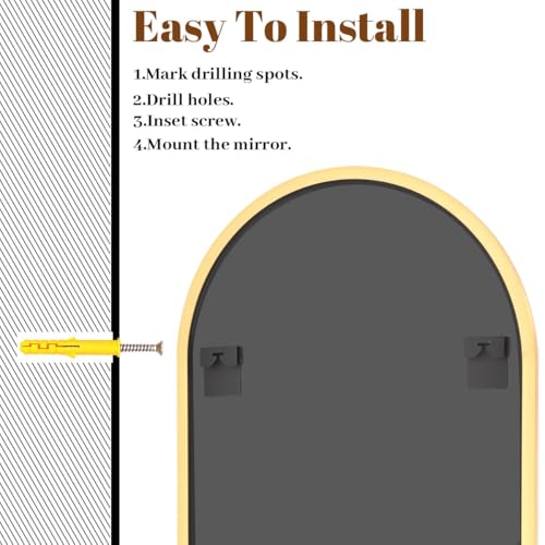 Gold Arched Wall Mirror 30 x 38 Inch Bathroom Vanity Mirror with Frame - VooBang Variation