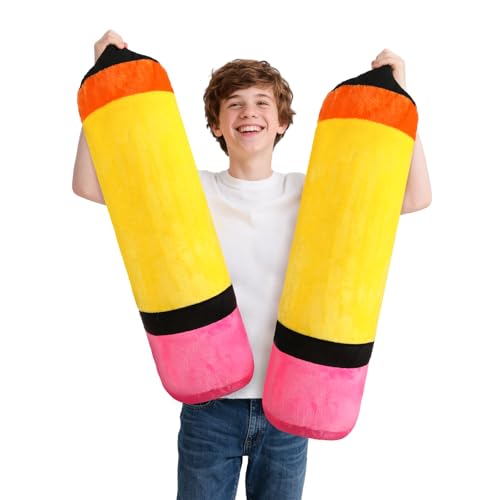 2 Pcs Cute Pencil Pillows Christmas Teacher Gift Classroom Plush Pencil Large Throw Pillow Stuffed Cushion Plush for Teacher Classroom Reading Room Sofa Decor Birthday Party Supplies