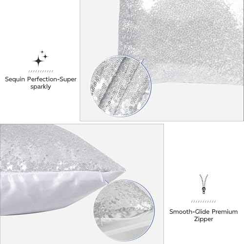 Poise3EHome 12x20inches Silver Throw Pillow Covers Sequin Decorative Pillow Cases for Couch, Bed, Living Room, Christmas (Silver, 1PCS)