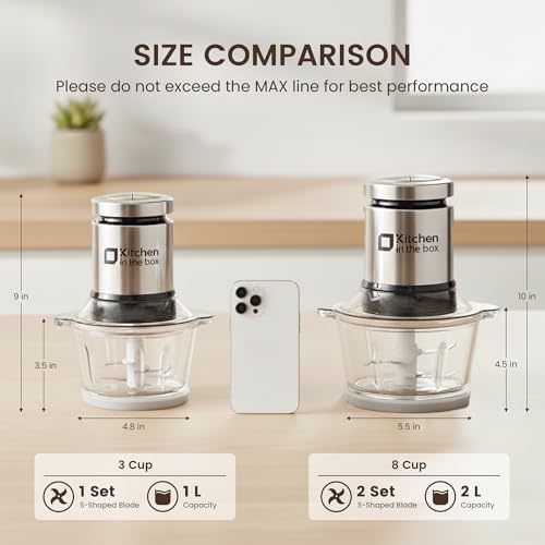 Kitchen in the Box 8-Cup Dual Bowl Food Processor & Meat Grinder, Black