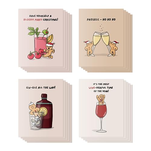 ALY LOU Funny Christmas Card Pack – 20 Cards (5 of each design) Blank Inside